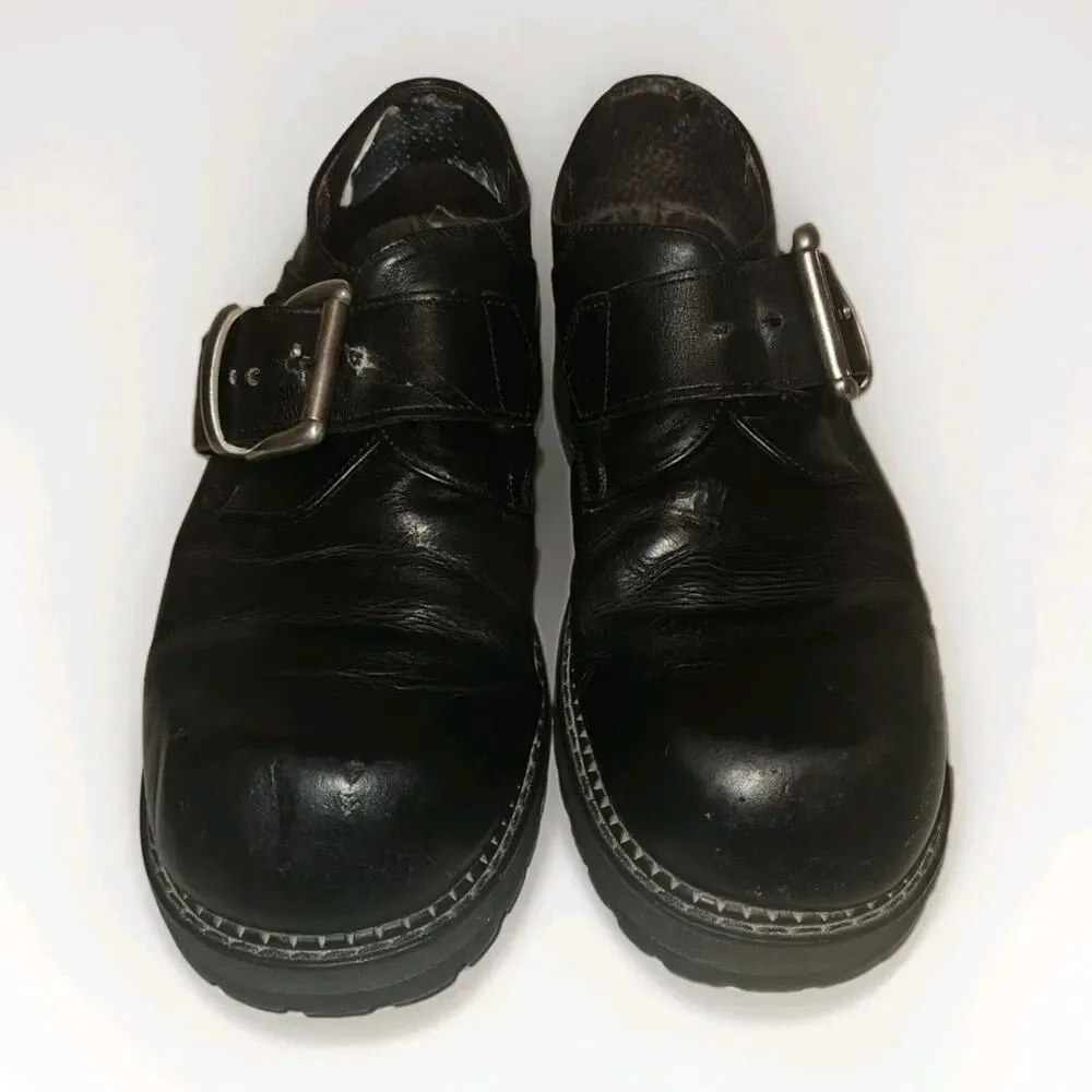 Vintage 90's BED STU Chunky Block Heeled Y2K Buckled Ankle Boots Size 10.5-11